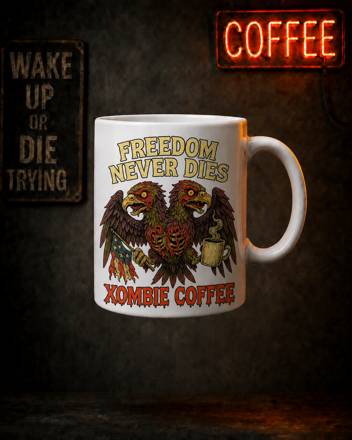 Freedom Never Dies Double-Sided Mug — Xombie Coffee